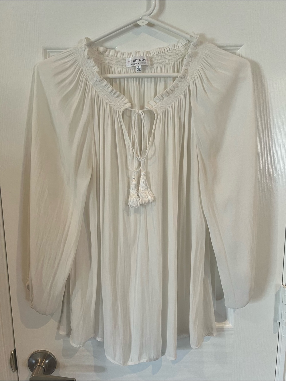 Cotton On Women's Cream Peasant Tunic with Tassel Tie